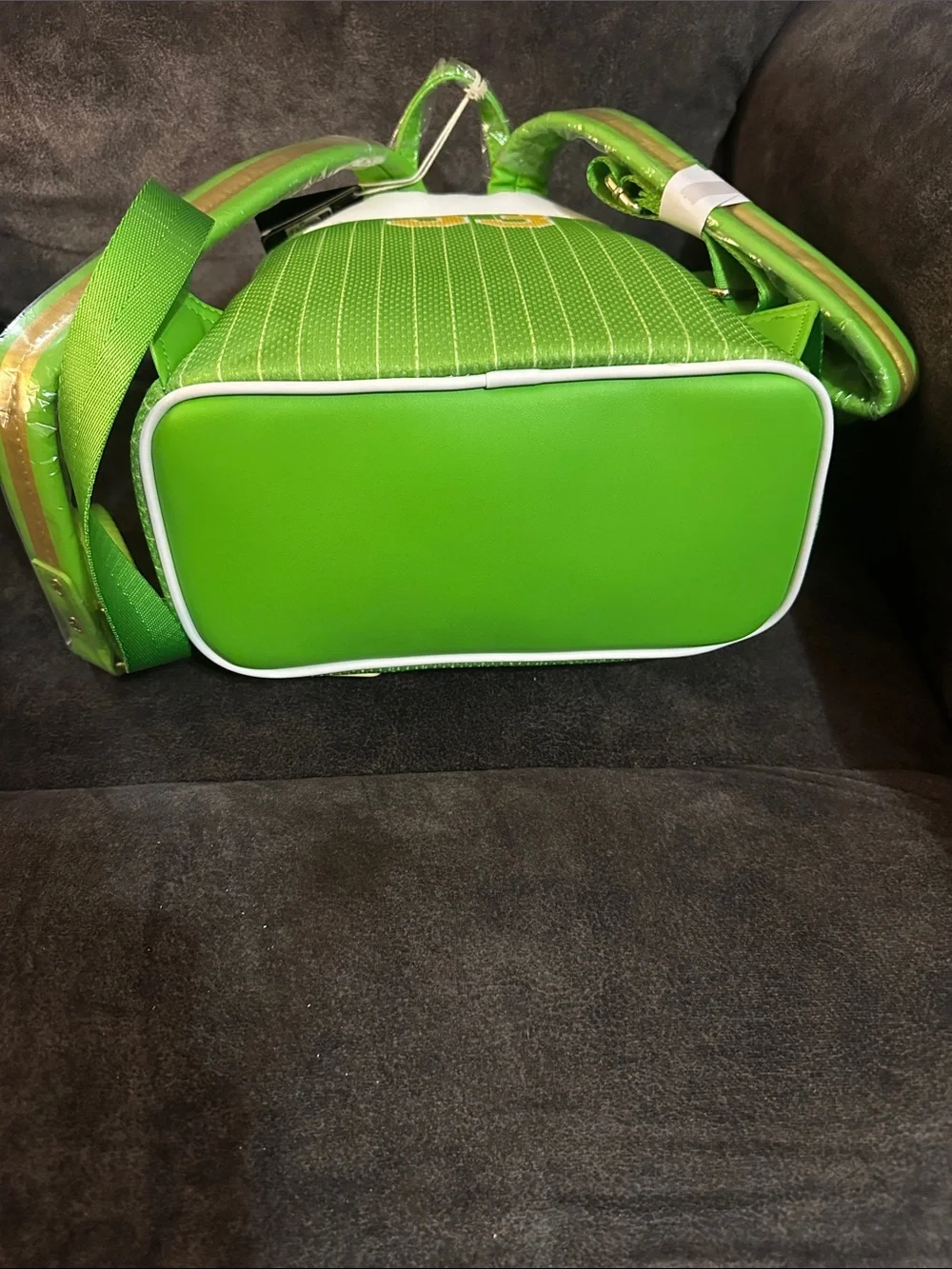 Loungefly Tinker Bell Jersey Bright Green Mini Backpack with Gold Accents